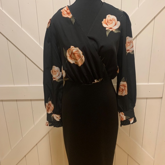 Black Floral Office Bodycon Suzy Shier Dress for Women - Picture 7 of 11